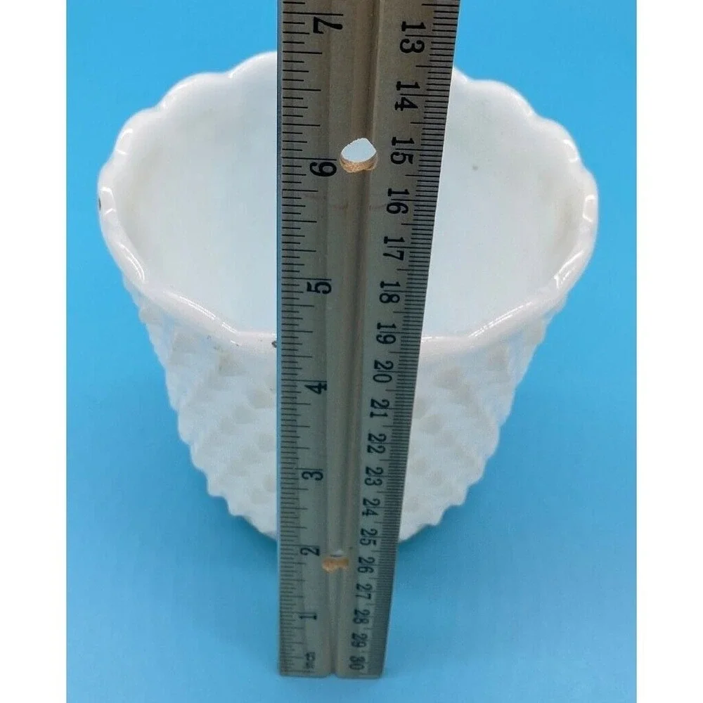 Vintage White Milk Glass Hobnail Vase Planter 4.5